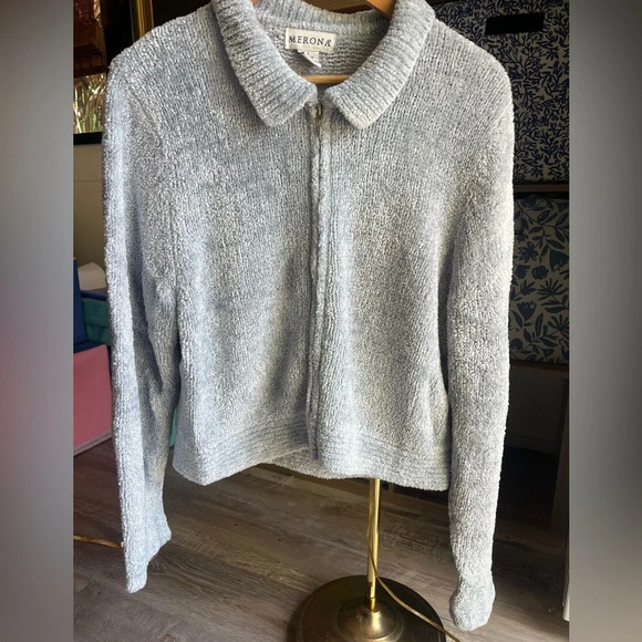 Merona light blue/grey fluffy zipper sweater - Picture 1 of 5